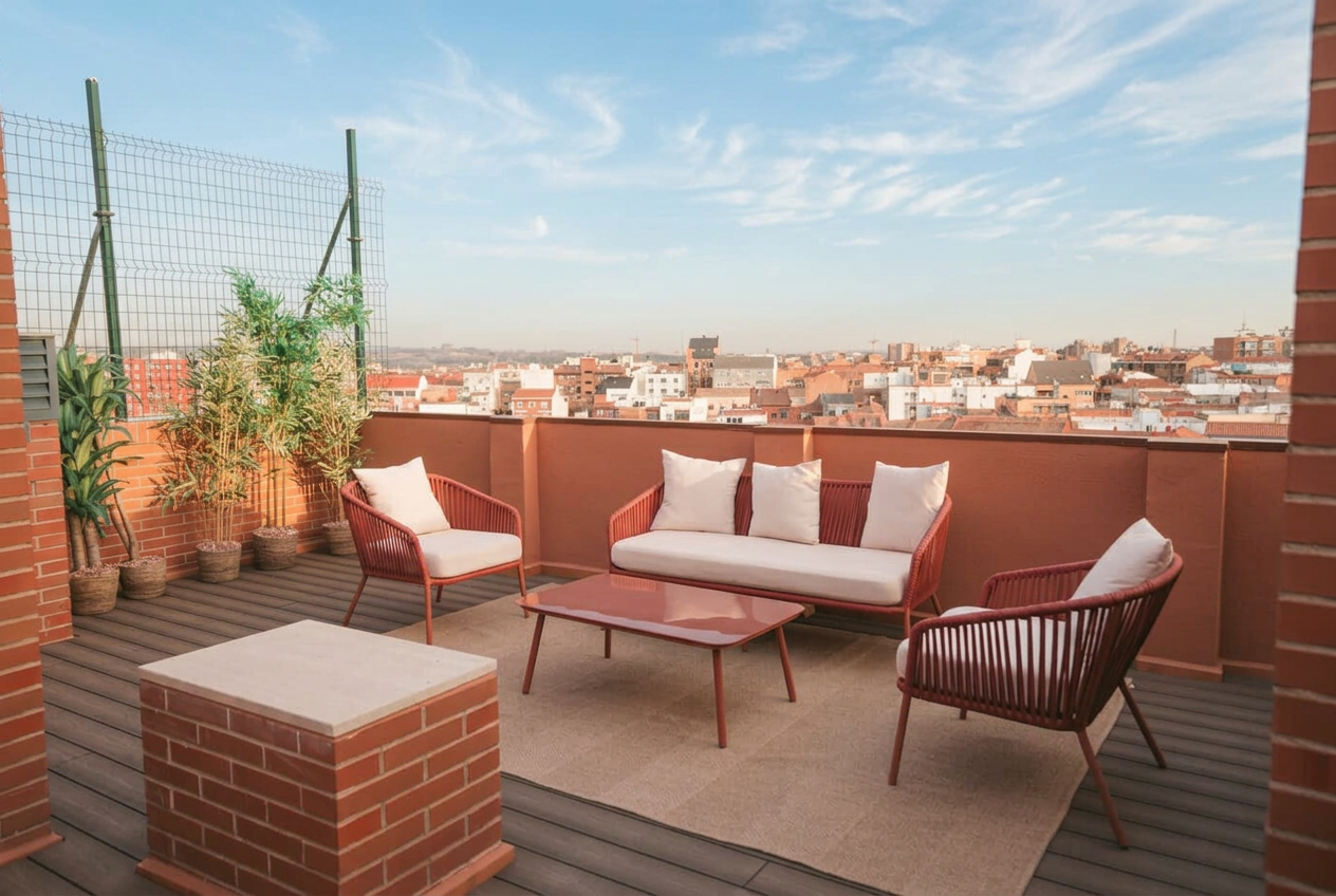 Terraza con vistas a Madrid en Trees Coliving